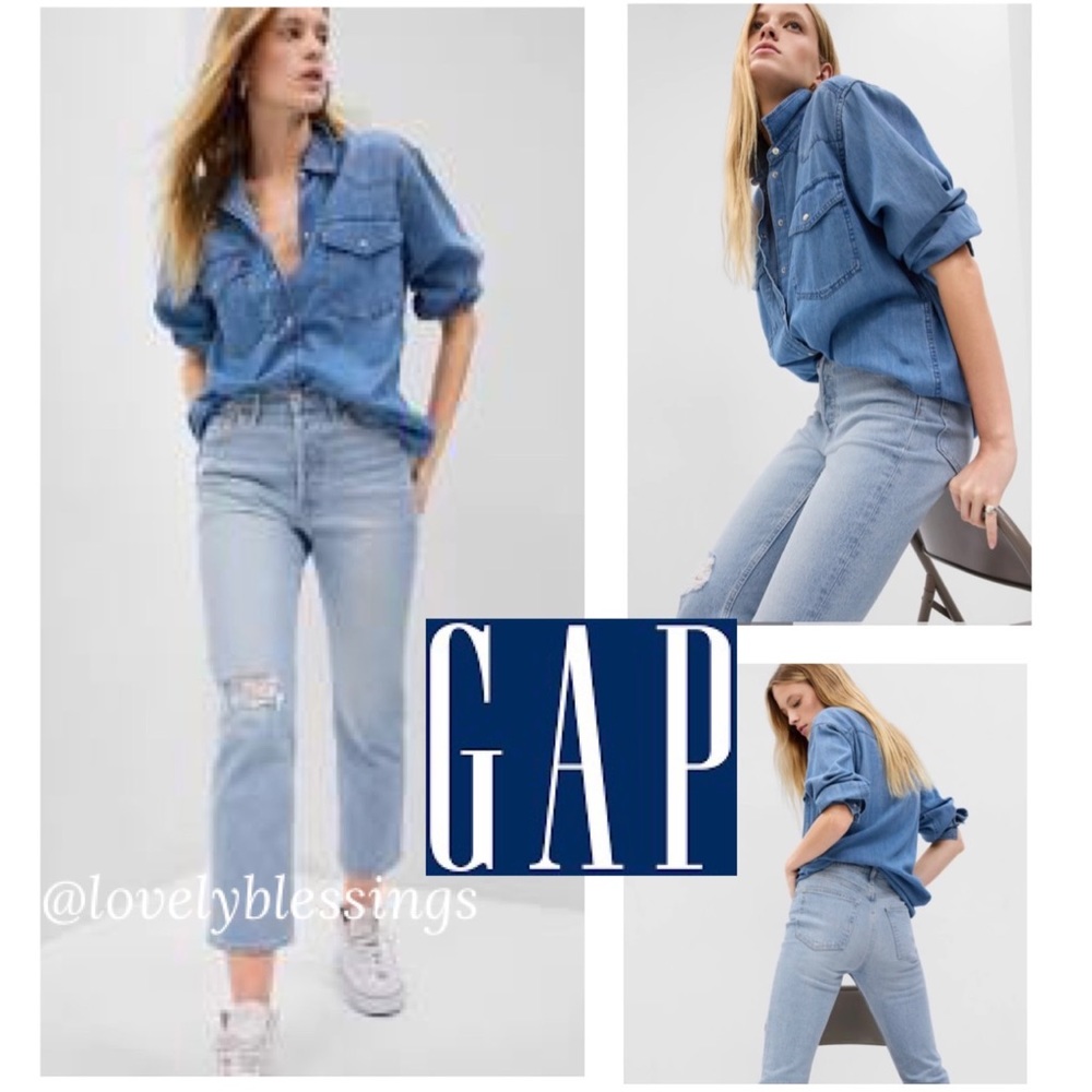 Curvy Cheeky Straight Distressed Ripped Knee Jeans Gap Size 8 / 29P